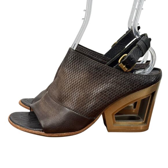 A.S.98 Parley Cutout Heels Sandals Women SZ 8 Brown Leather Modern Lagenlook Art - Picture 2 of 13